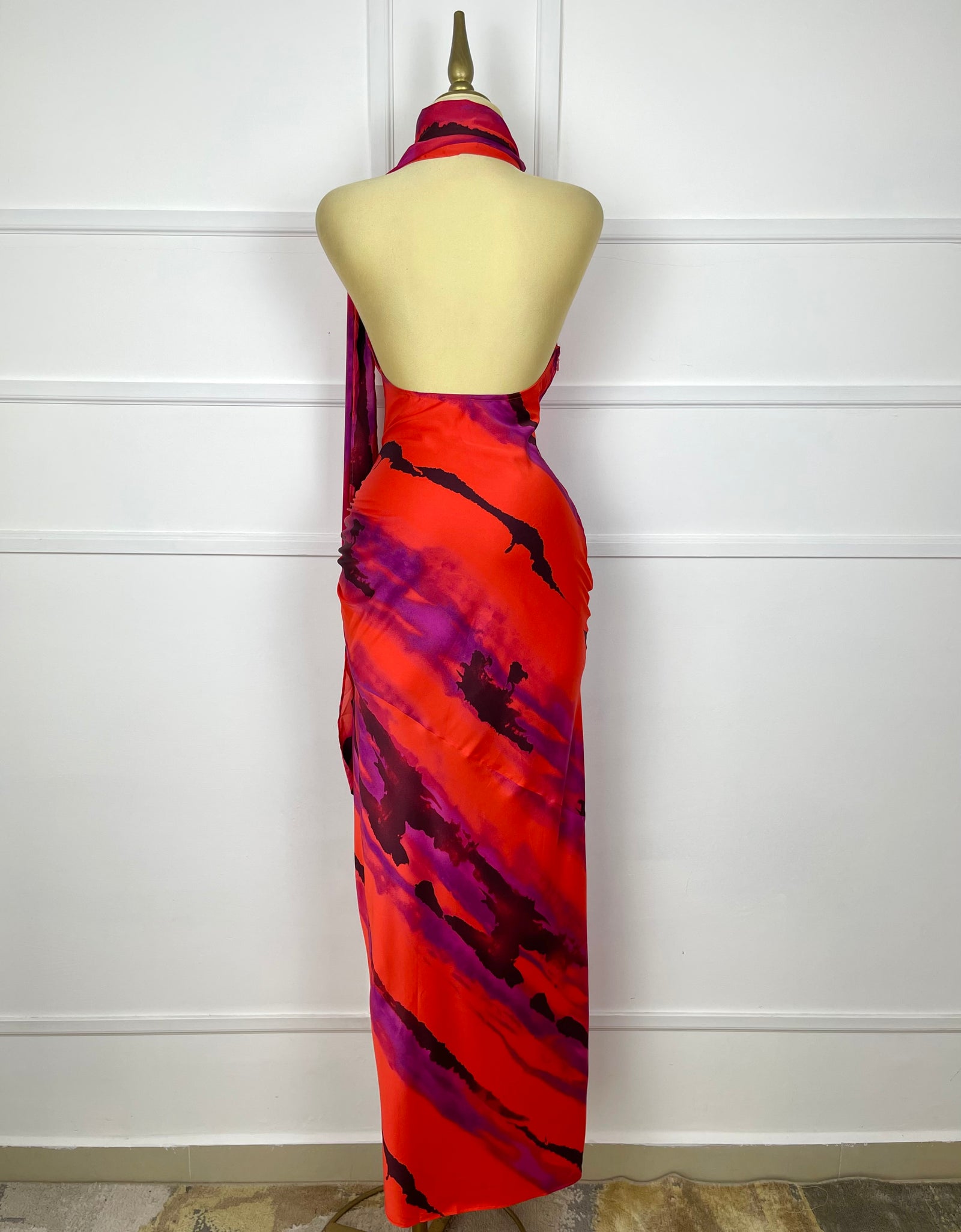 Vestido largo satín multicolor