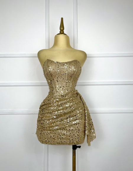Vestido dorado corto glitter