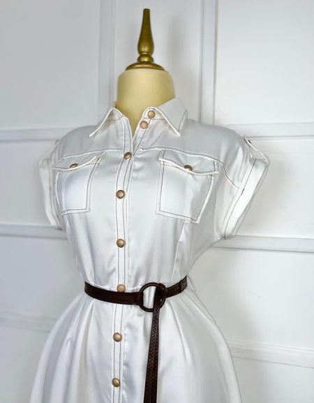 Vestido blanco midi con cinto