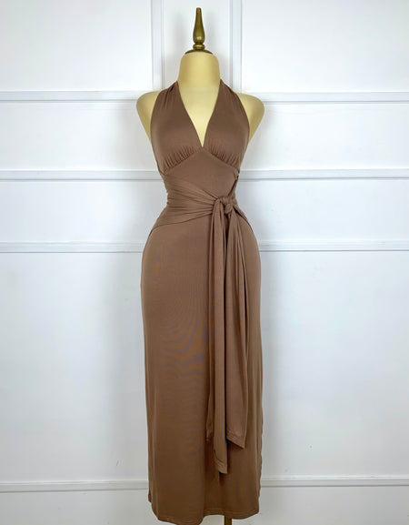 Vestido café strecth