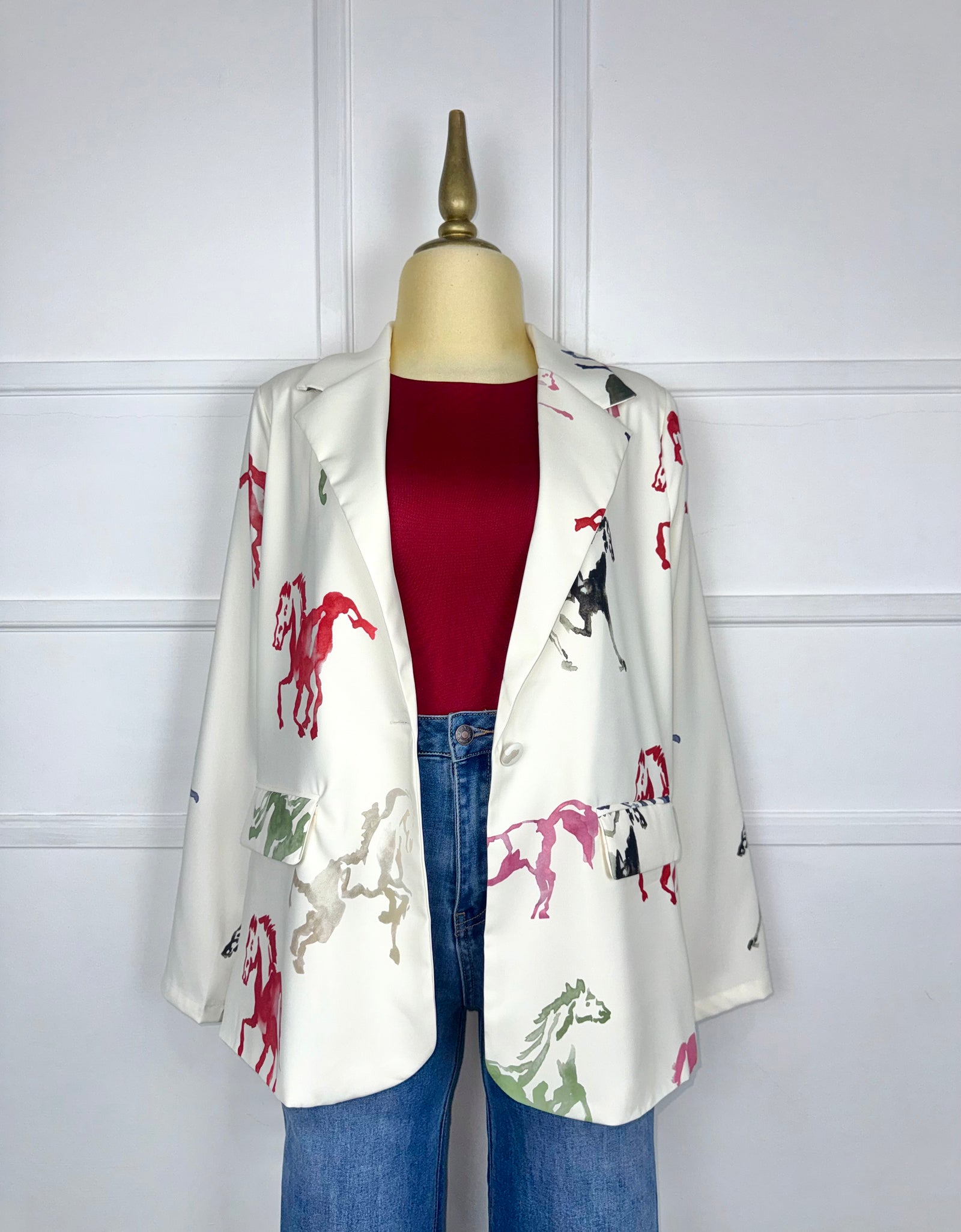 Blazer crema estampado caballos