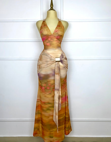 Vestido mesh estampado con hebillas