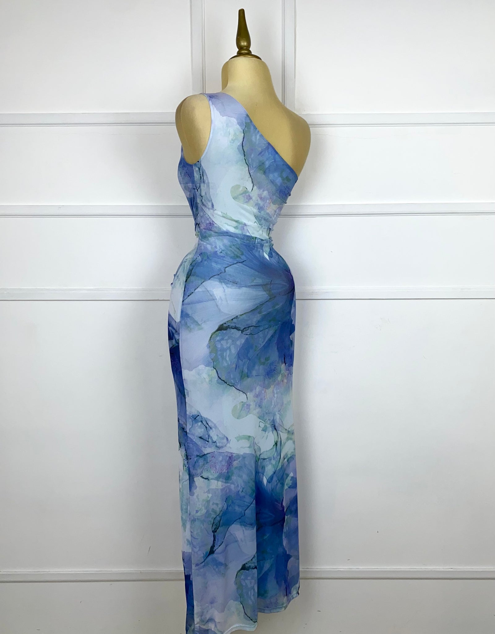Vestido azul multi stretch con abertura lateral