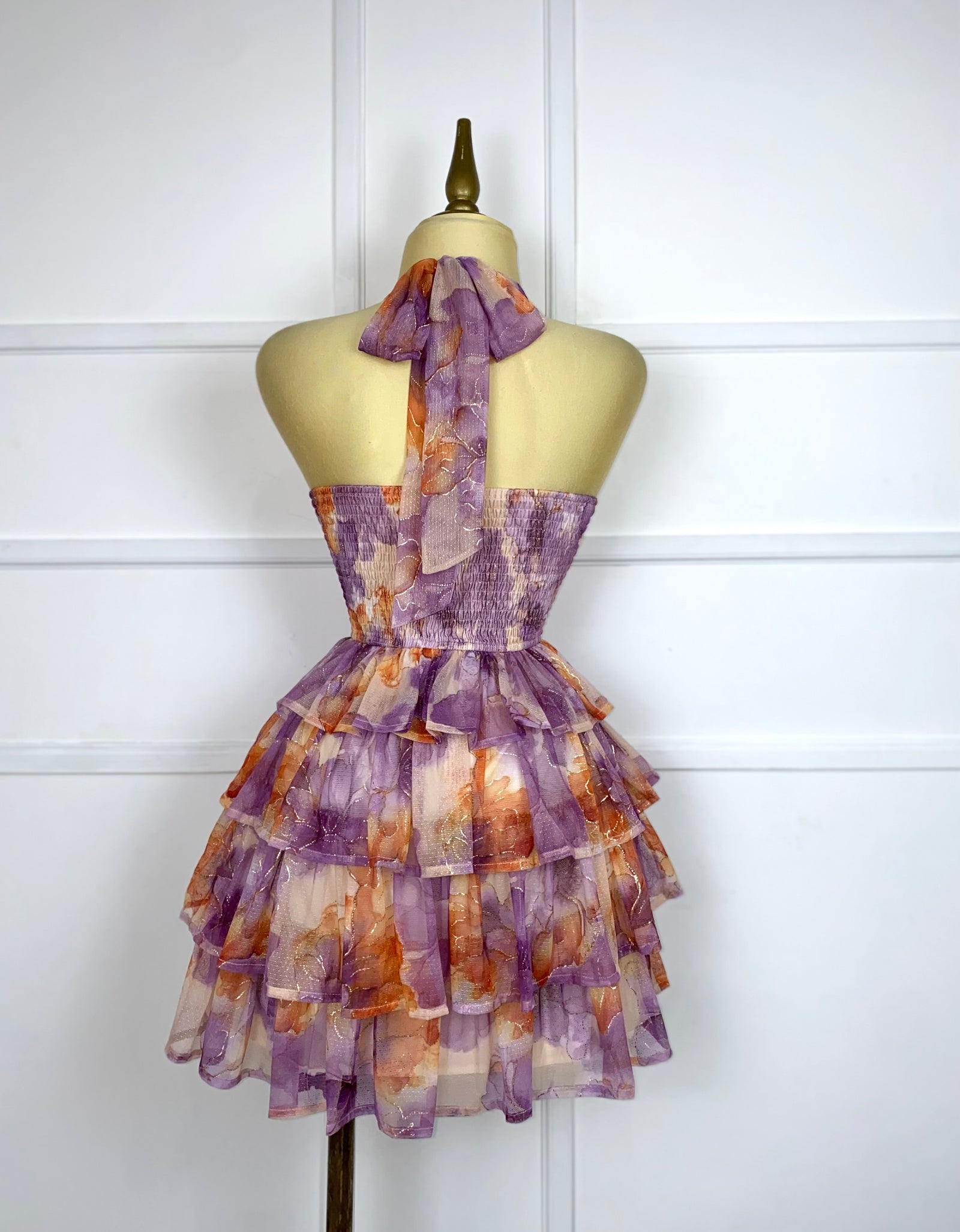 Vestido con olanes naranja/lila