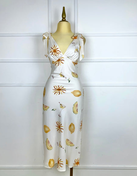 Vestido blanco midi con estampado