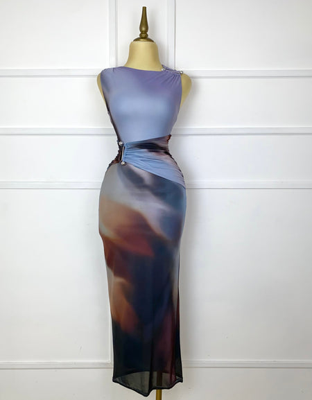 Vestido midi mesh estampado