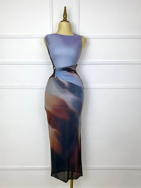 Vestido midi mesh estampado