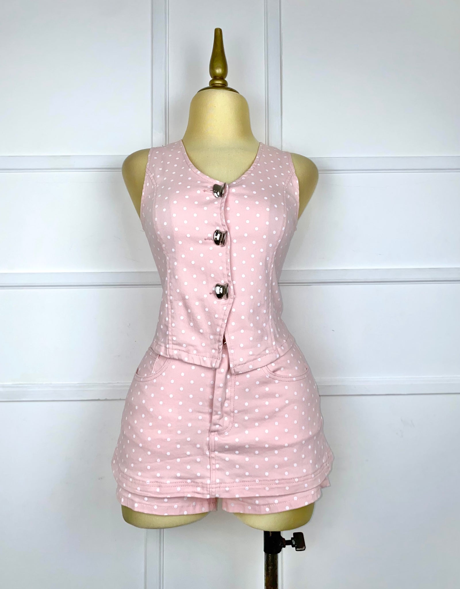 Set de mezclilla rosa polka dots