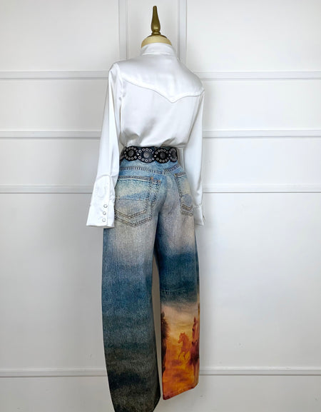 Pantalón mezclilla estampado vaquero