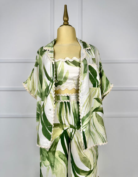 Set (3 piezas) beige con estampado verde