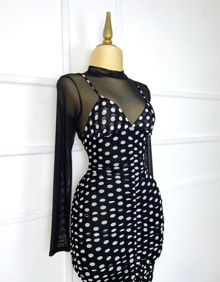 Vestido negro mesh polka dots