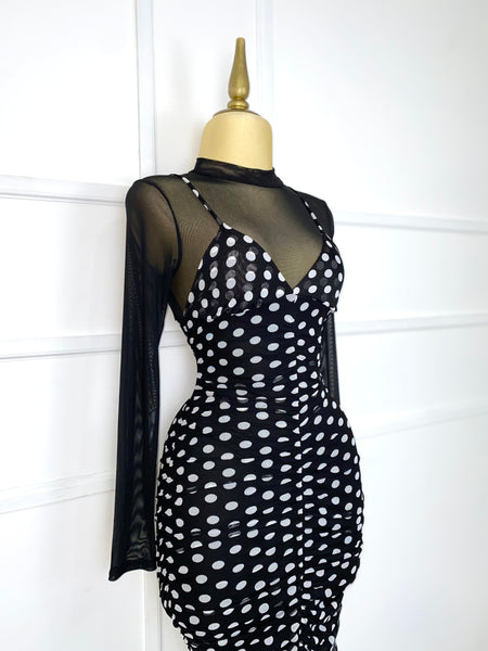 Vestido negro mesh polka dots
