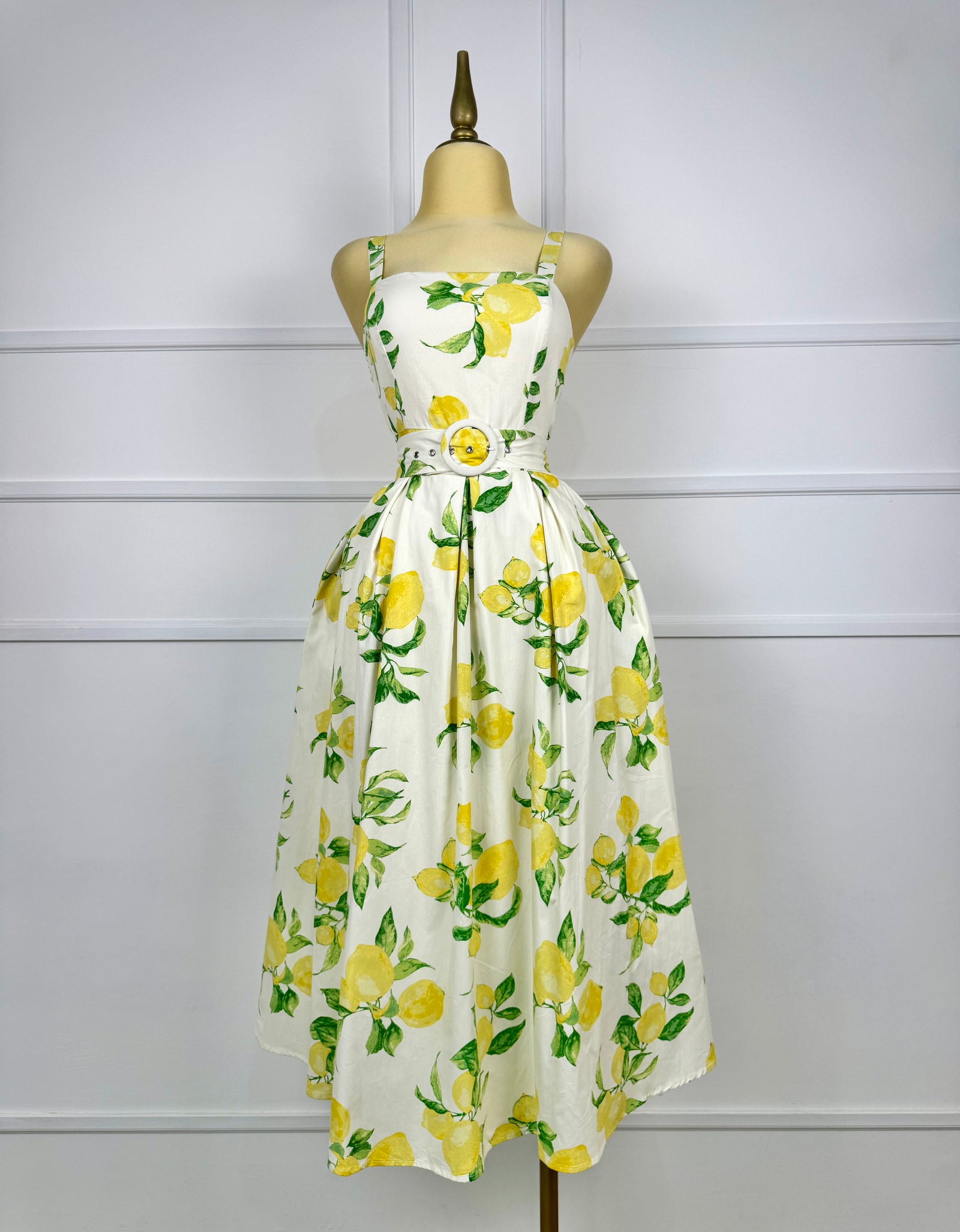 Vestido midi con limones y cinto