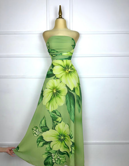 Vestido strapless estampado verde