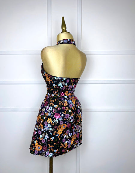 Vestido negro flores multicolor de lentejuelas