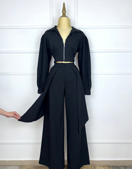 Set negro liso con cierre