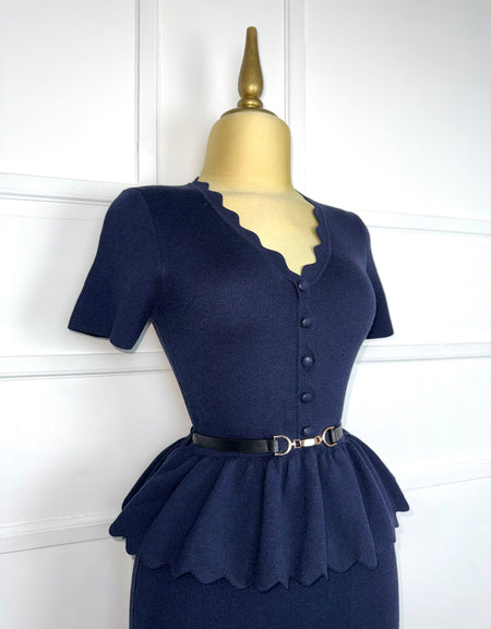 Vestido navy de punto con cinto