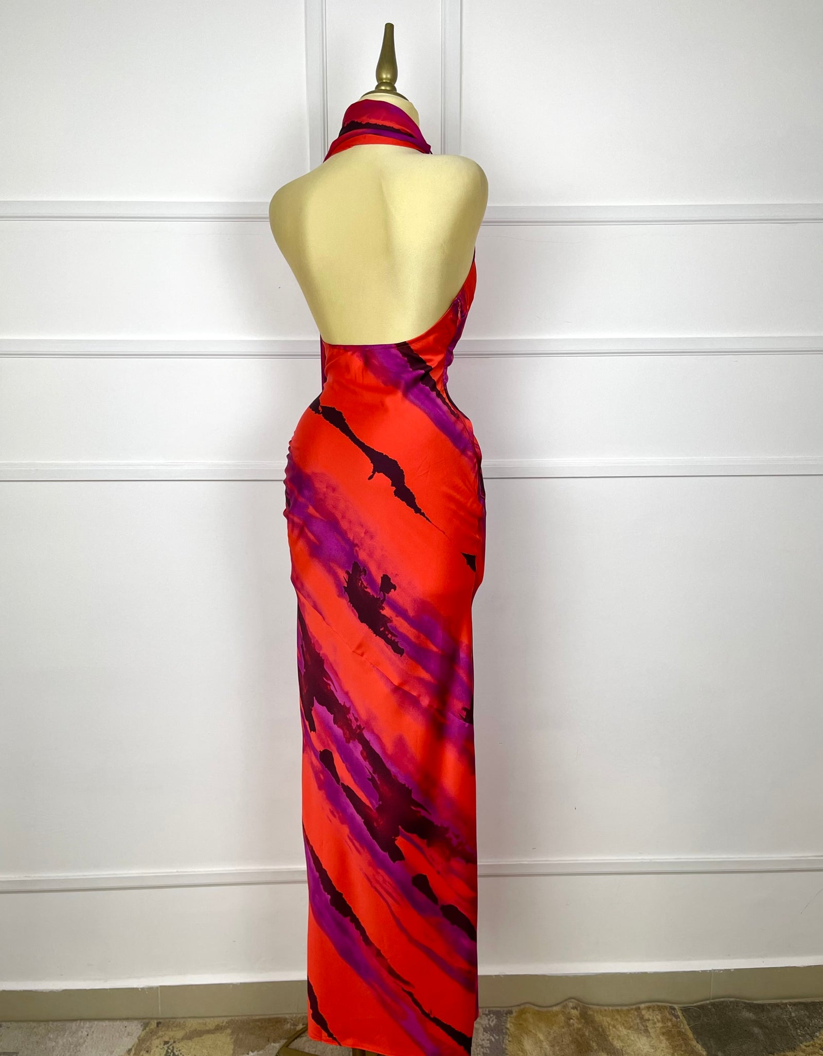 Vestido largo satín multicolor