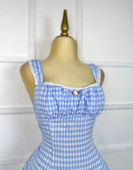 Vestido corto a cuadros blanco/azul