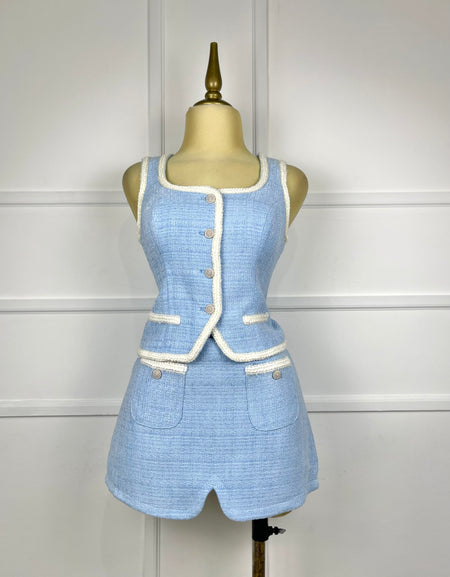 Set azul con blanco tweed