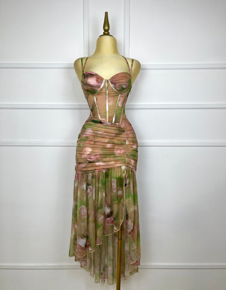 Vestido verde multi con abertura