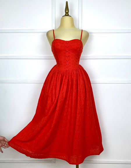Vestido rojo tomate guipur