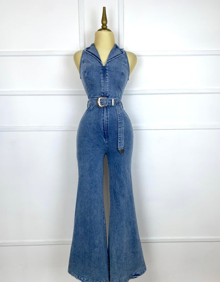 Palazzo de mezclilla con cinto