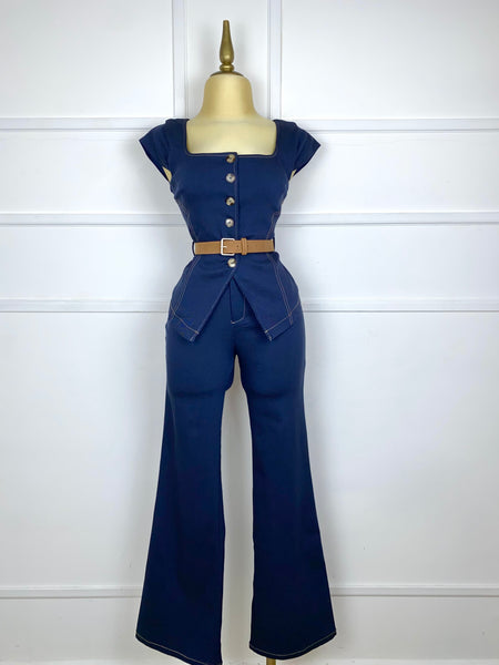 Set tipo mezclilla stretch con cinto