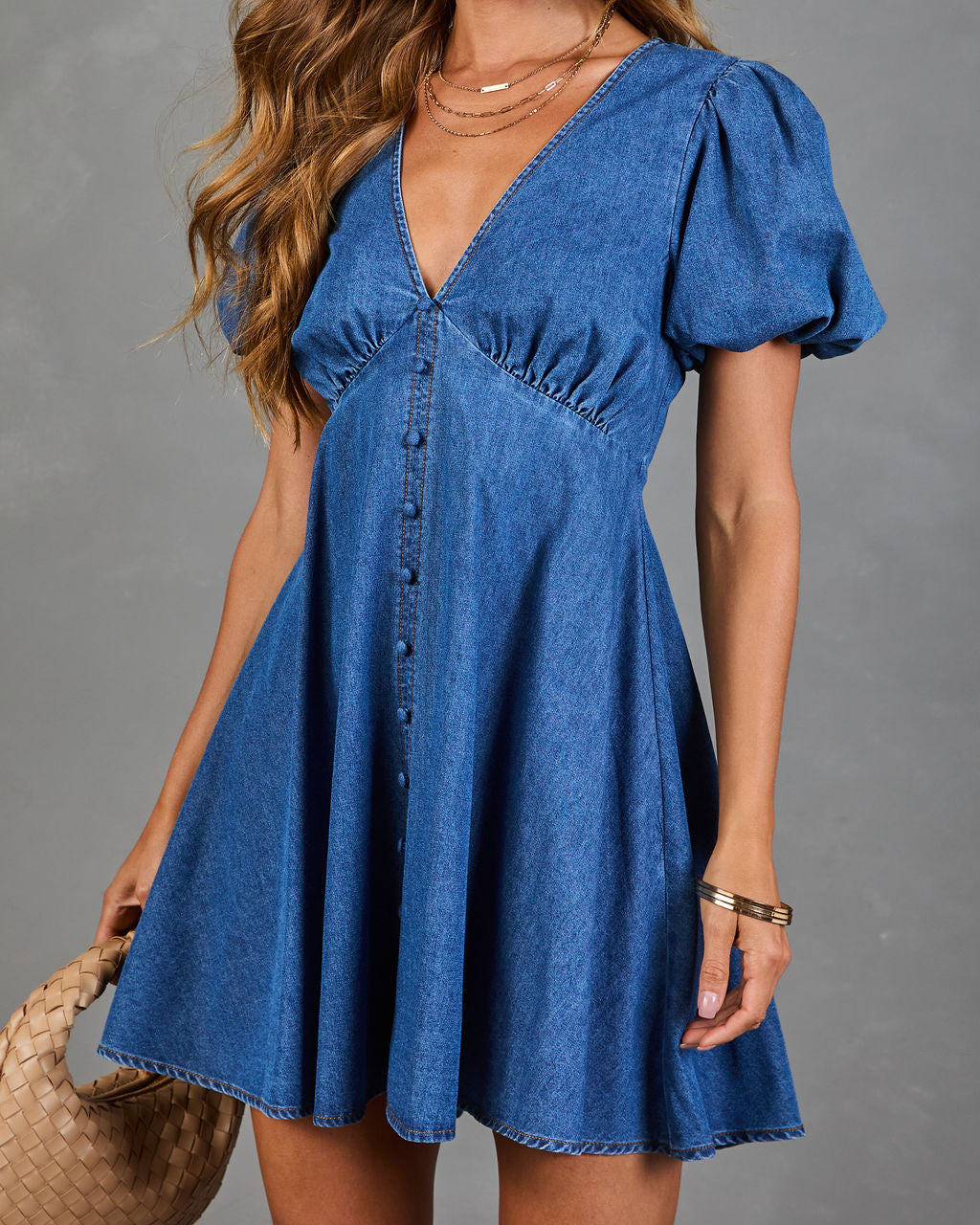 Vestido corto de mezclilla con botones