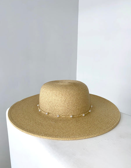 Sombrero de paja con perlitas (2 colores)