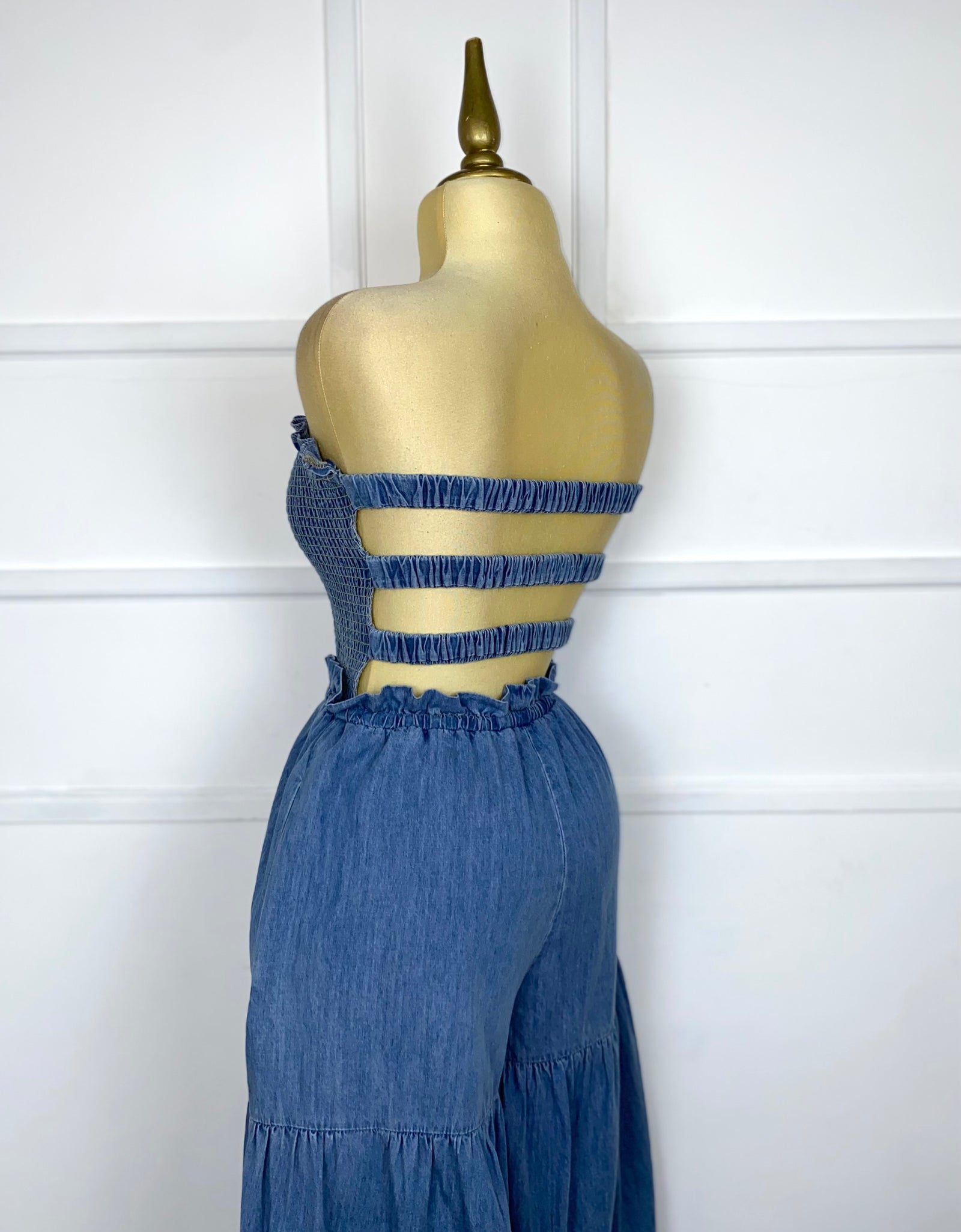 Palazzo campana strapless con elástico