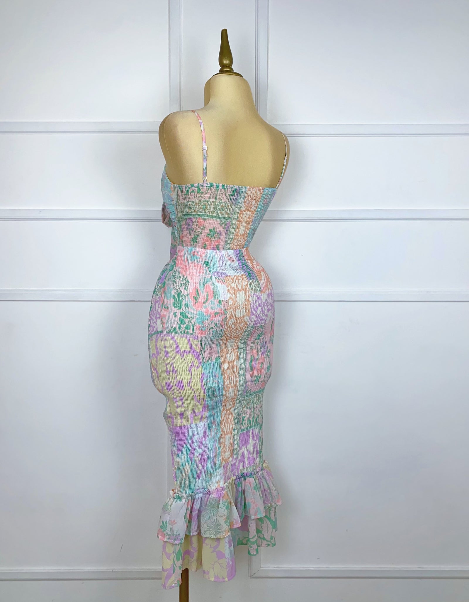 Vestido drapeado con estampado multi