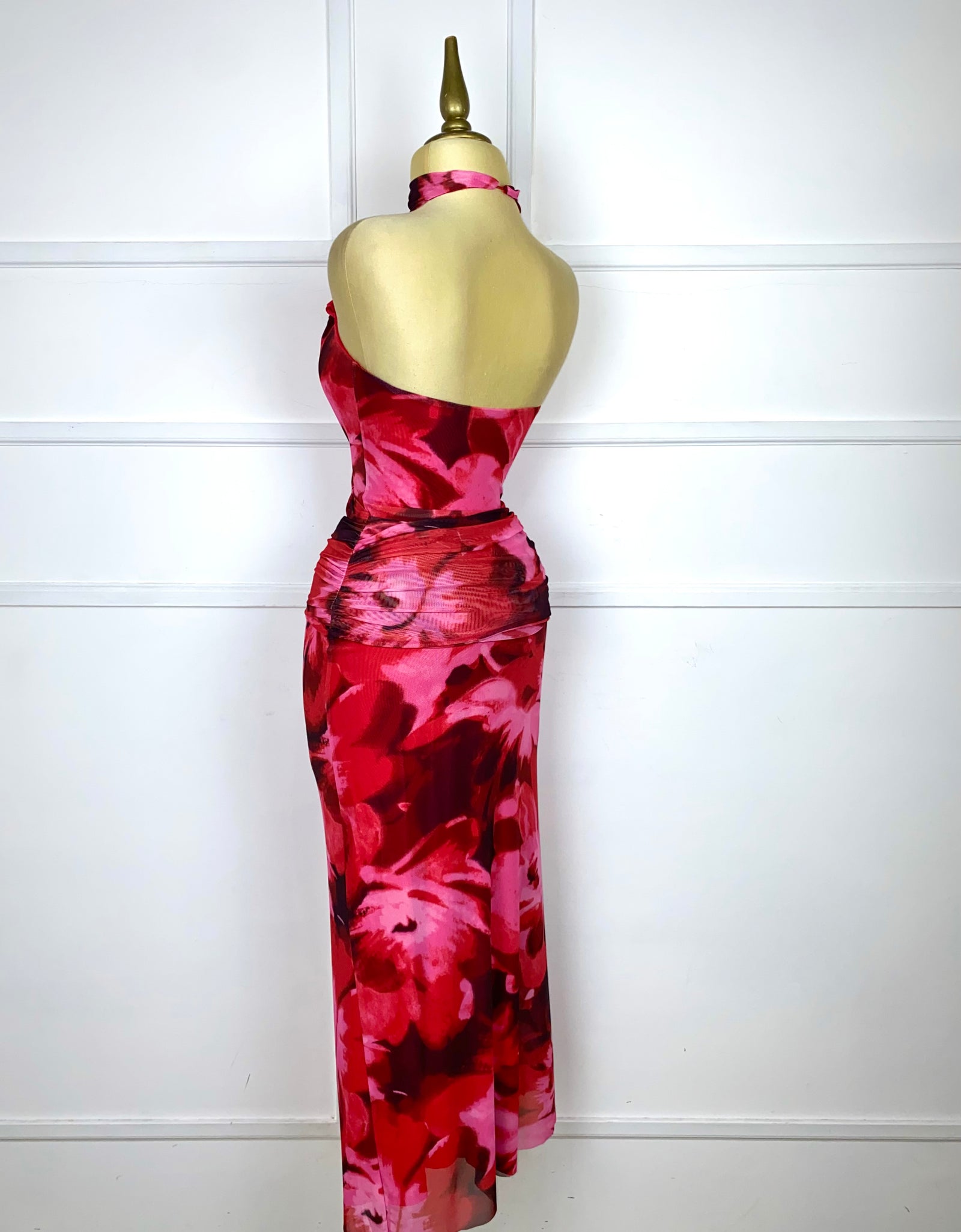 Vestido rojo largo mesh multicolor