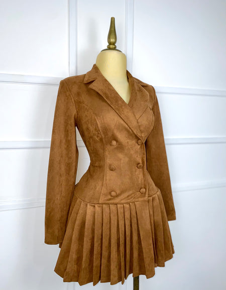 Vestido camel plisado gamuza