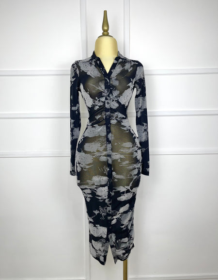 Vestido negro con gris transparente