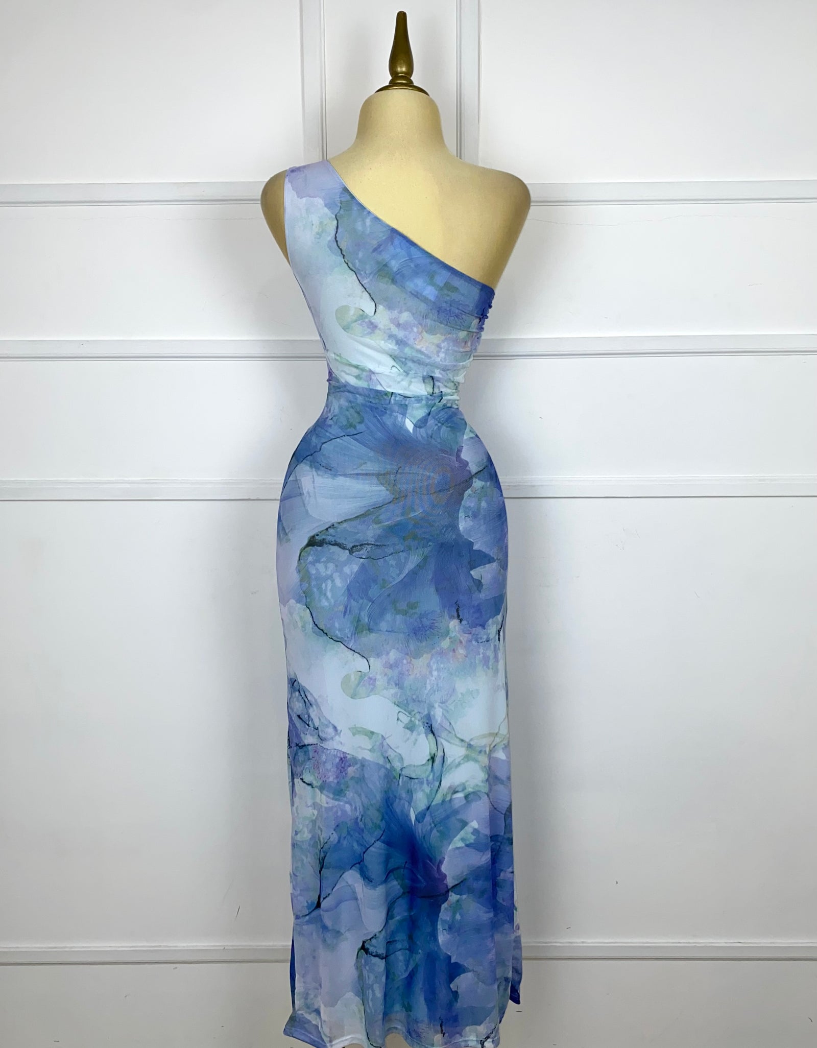 Vestido azul multi stretch con abertura lateral