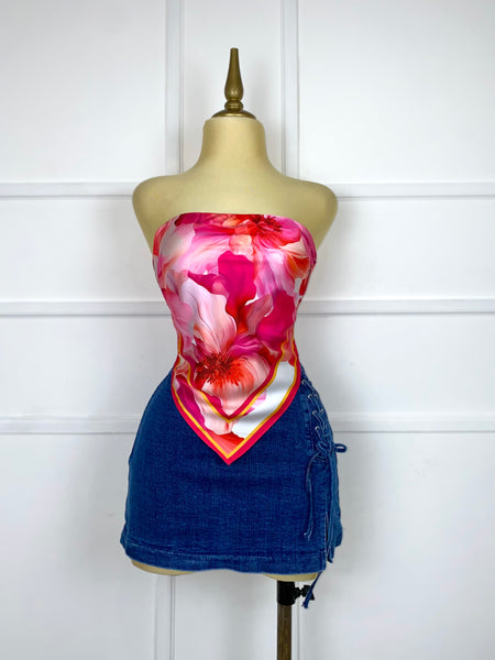 Blusa strapless estampada