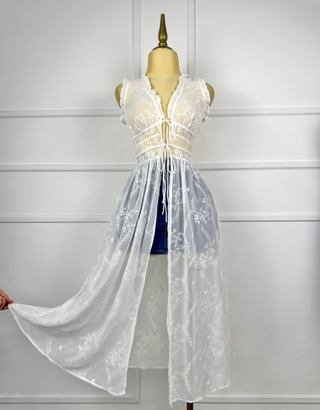 Blusa blanca transparencia guipur