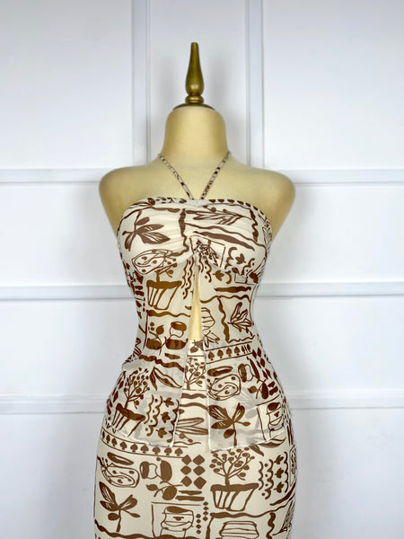 Set beige mesh estampado café