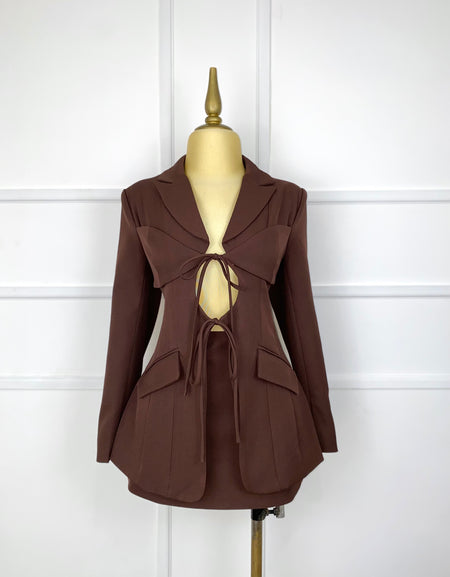 Set café chocolate (blazer y falda)