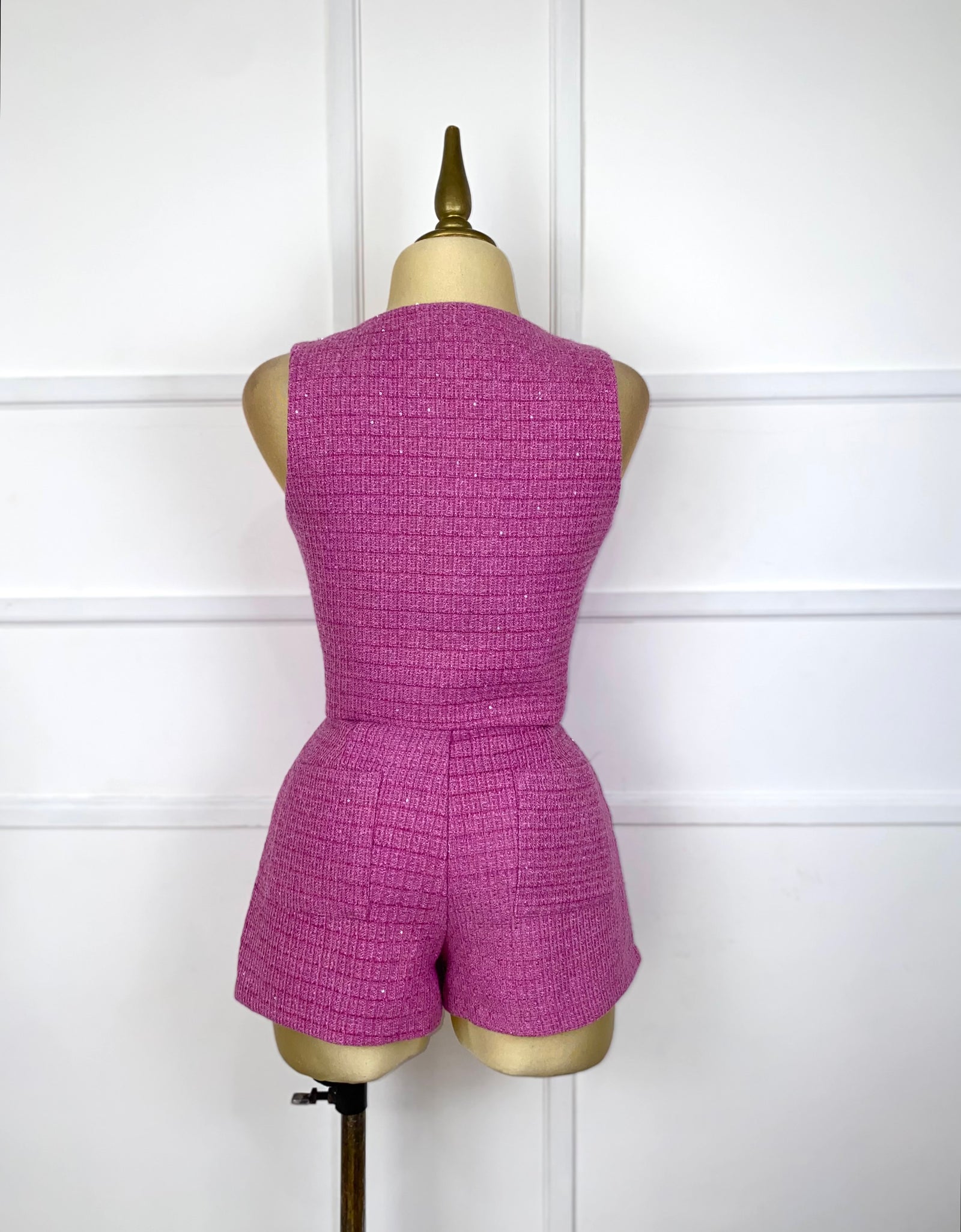 Set rosa tweed botones plata