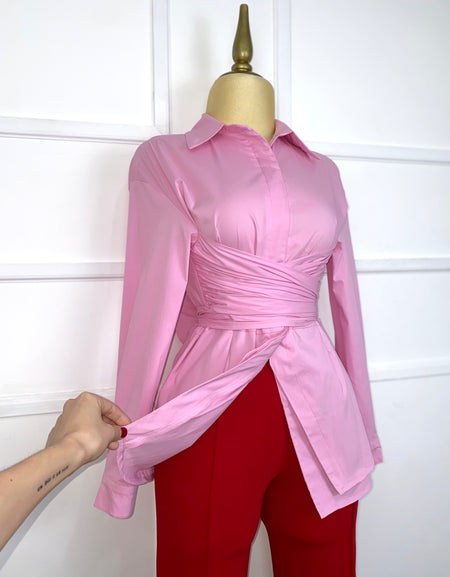 Camisa rosa manga larga