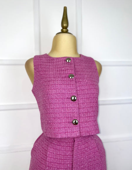 Set rosa tweed botones plata