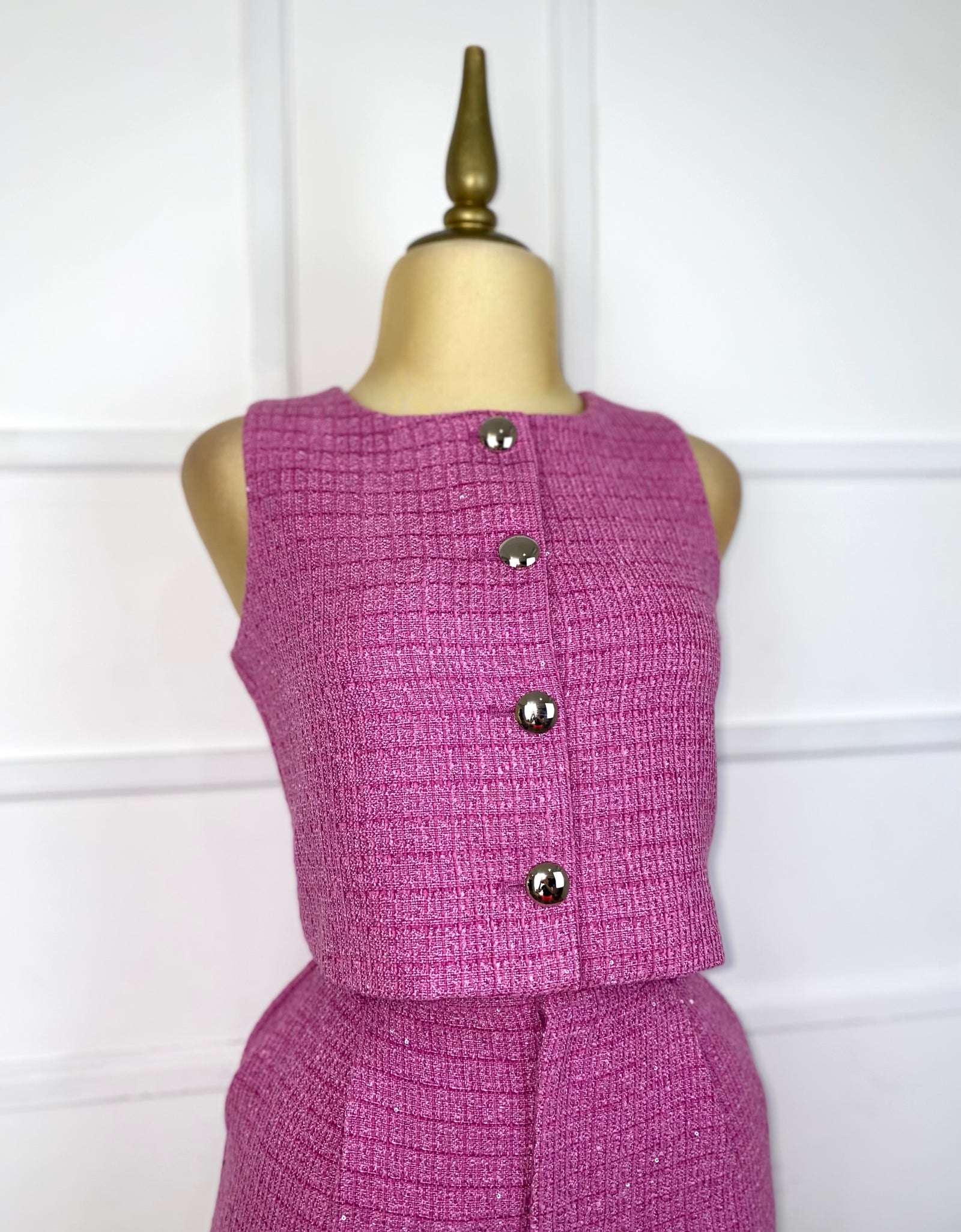 Set rosa tweed botones plata