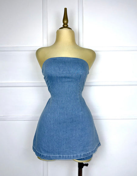 Jumper strapless mezclilla con cordones