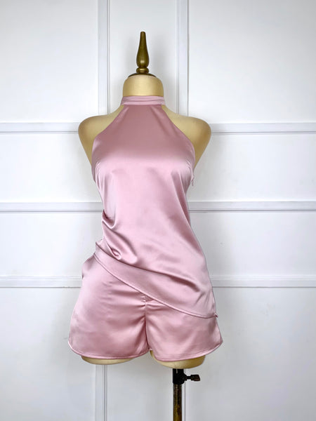 Set rosa satín asimétrico
