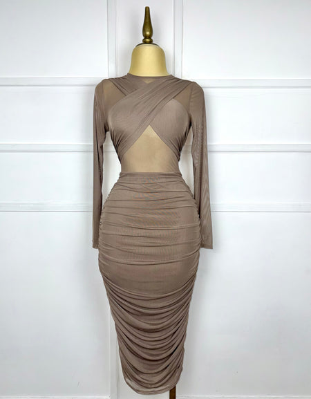 Vestido mesh midi con drapeado